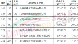 中國收入最高的7家水泥集團(tuán)榮登水泥《財富》500強(qiáng)!