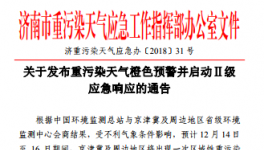濟(jì)南市發(fā)布重污染天氣橙色預(yù)警并啟動Ⅱ級應(yīng)急響應(yīng)的通告
