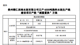 銅仁西南水泥有限公司日產(chǎn)4000噸熟料水泥生產(chǎn)線建設(shè)項目產(chǎn)能“減量置換”公示
