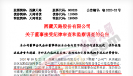 西藏天路第二大股東涉嫌嚴(yán)重違紀(jì)違法，正在接受調(diào)查！