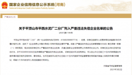 又一家水泥企業(yè)被列入嚴(yán)重違法失信企業(yè)名單！