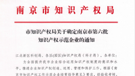 喜報！南京永能新材料有限公司獲選南京市知識產(chǎn)權(quán)示范企業(yè)！